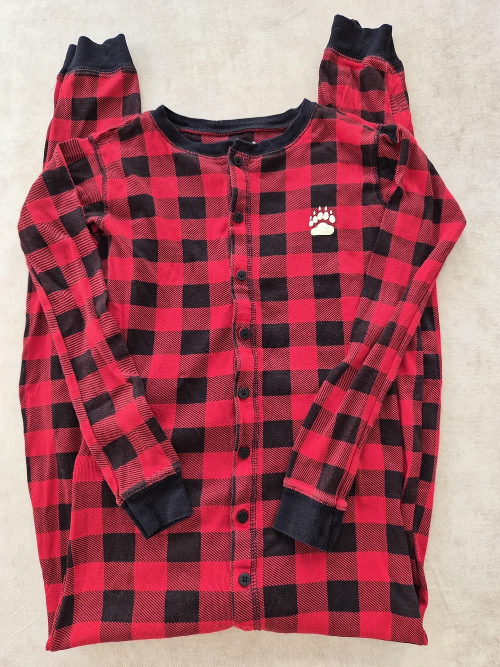 Buffalo Plaid Bear Cheeks Flapjack Jumpsuit Pajamas Kids Size 12